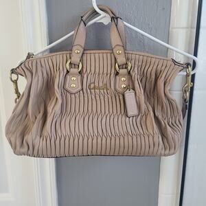 Coach Madison Sofia Gathered Leather Satchel Handbag/Purse in Parchment